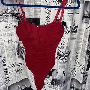 Red Rushed Body Suit